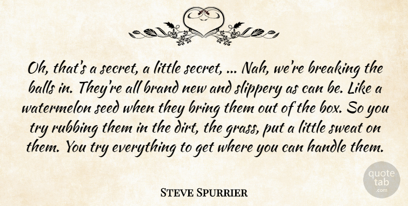 Steve Spurrier Quote About Balls, Brand, Breaking, Bring, Handle: Oh Thats A Secret A...