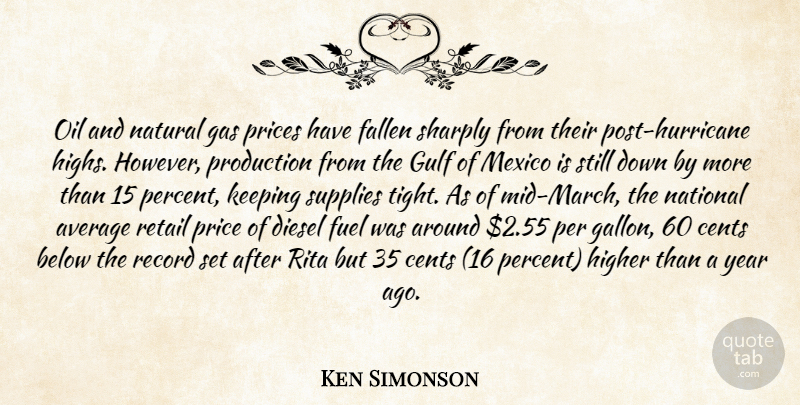 Ken Simonson Quote About Average, Below, Cents, Diesel, Fallen: Oil And Natural Gas Prices...