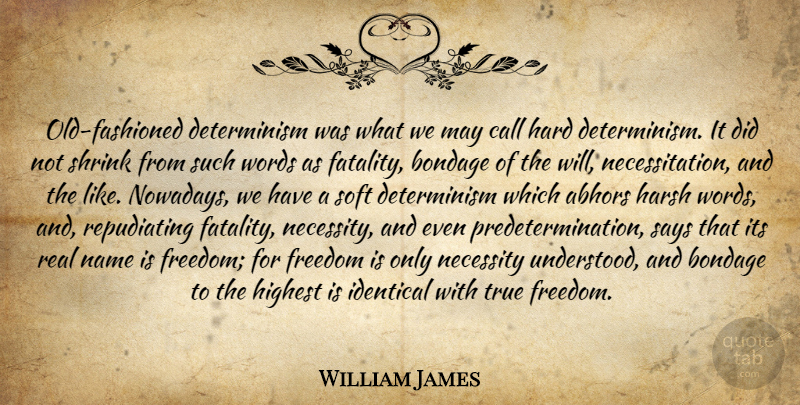 William James Quote About Freedom, Real, Names: Old Fashioned Determinism Was What...