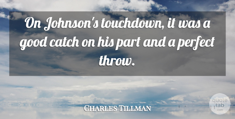 Charles Tillman Quote About Catch, Good, Perfect: On Johnsons Touchdown It Was...