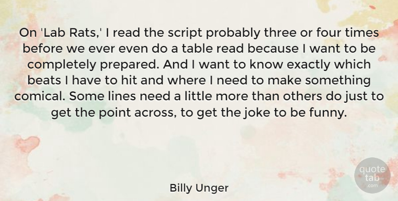 Billy Unger Quote About Needs, Four, Lines: On Lab Rats I Read...
