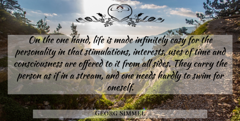 Georg Simmel Quote About Hands, Personality, Swim: On The One Hand Life...