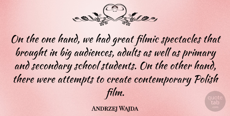 Andrzej Wajda Quote About School, Hands, Adults: On The One Hand We...