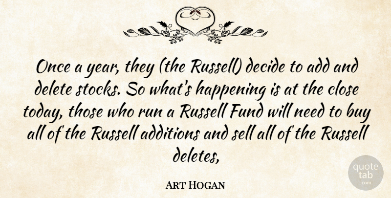 Art Hogan Quote About Add, Buy, Close, Decide, Delete: Once A Year They The...