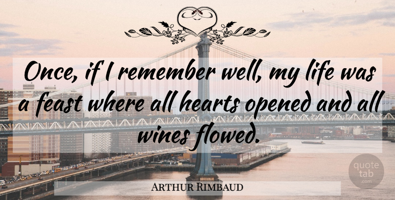 Arthur Rimbaud Quote About Heart, Wine, Remember: Once If I Remember Well...
