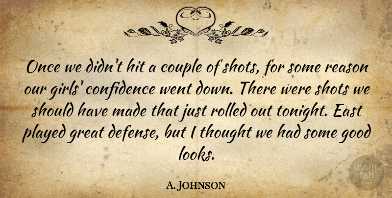 A. Johnson Quote About Confidence, Couple, East, Good, Great: Once We Didnt Hit A...