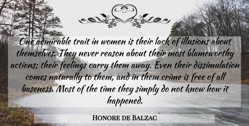 Honore de Balzac Quote About Women, Feelings, Action: One Admirable Trait In Women...