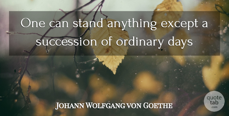 Johann Wolfgang von Goethe Quote About Ordinary Days, Ordinary, Succession: One Can Stand Anything Except...