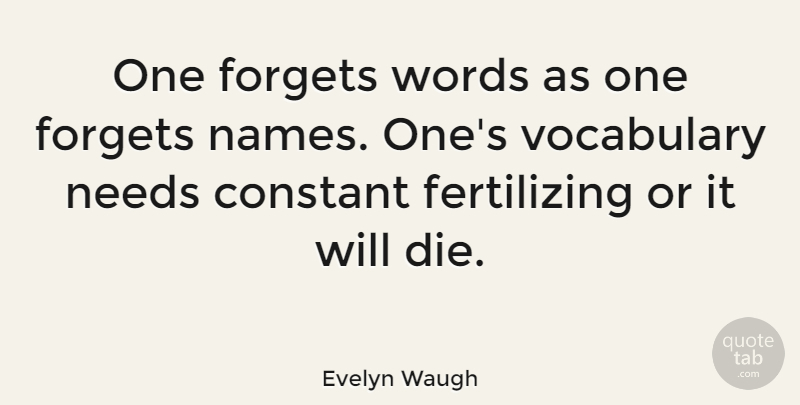Evelyn Waugh Quote About Names, Vocabulary, Needs: One Forgets Words As One...