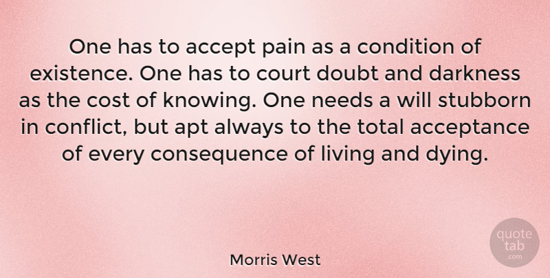 Morris West One Has To Accept Pain As A Condition Of Existence