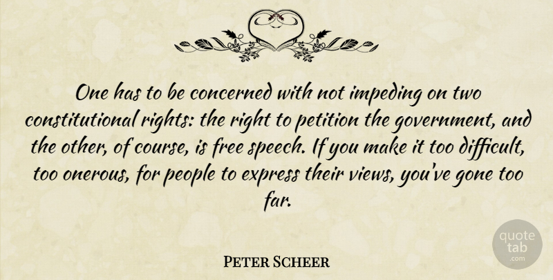 Peter Scheer Quote About Concerned, Express, Free, Gone, People: One Has To Be Concerned...