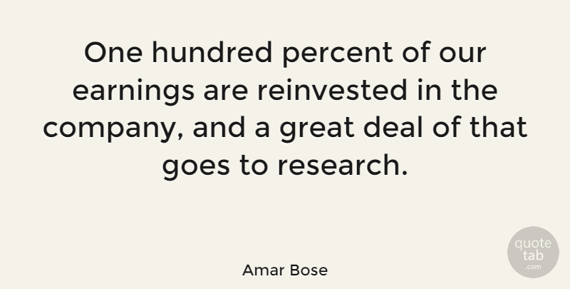 Amar Bose Quote About Research, Earning, Hundred: One Hundred Percent Of Our...