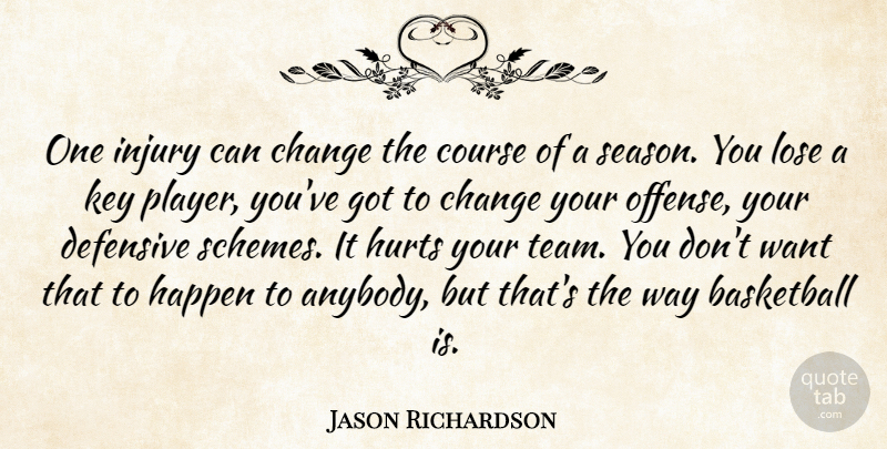 Jason Richardson Quote About Basketball, Change, Course, Defensive, Happen: One Injury Can Change The...