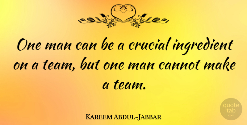 Kareem Abdul-Jabbar Quote About Basketball, Sports, Teamwork: One Man Can Be A...