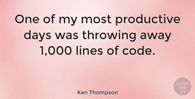 Ken Thompson Quote About Lines, Programming, Throwing: One Of My Most Productive...