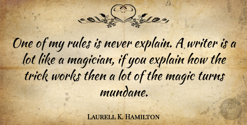 Laurell K. Hamilton Quote About Writing, Magic, Literature: One Of My Rules Is...