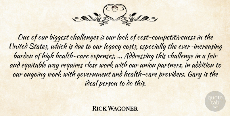 Rick Wagoner Quote About Addition, Addressing, Biggest, Burden, Challenges: One Of Our Biggest Challenges...