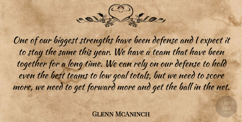 Glenn McAninch Quote About Ball, Best, Biggest, Defense, Expect: One Of Our Biggest Strengths...