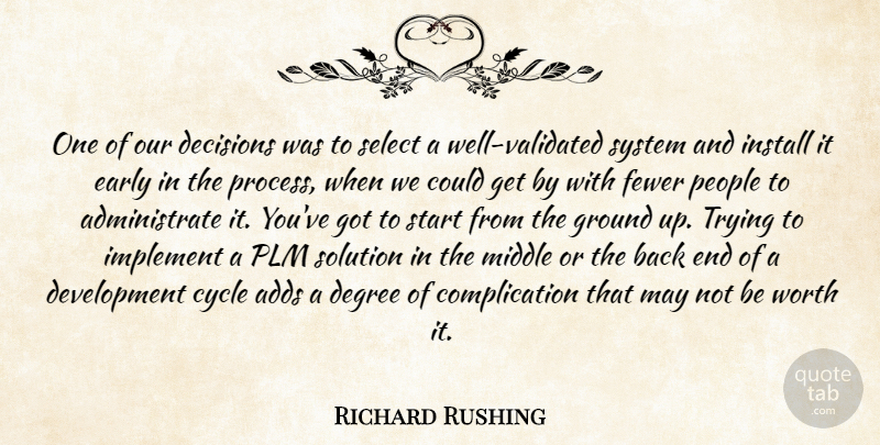 Richard Rushing Quote About Adds, Cycle, Decisions, Degree, Early: One Of Our Decisions Was...