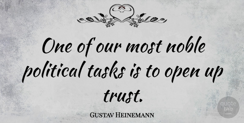 Gustav Heinemann Quote About Political, Tasks, Noble: One Of Our Most Noble...