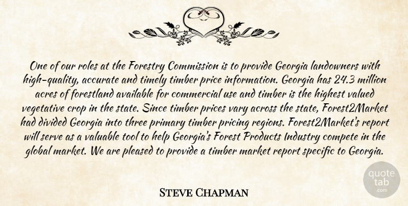Steve Chapman Quote About Accurate, Acres, Across, Available, Commercial: One Of Our Roles At...