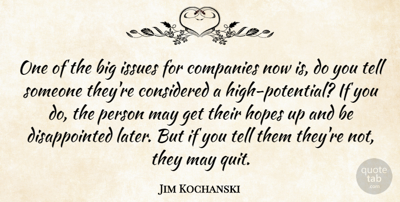 Jim Kochanski Quote About Companies, Considered, Hopes, Issues, Potential: One Of The Big Issues...