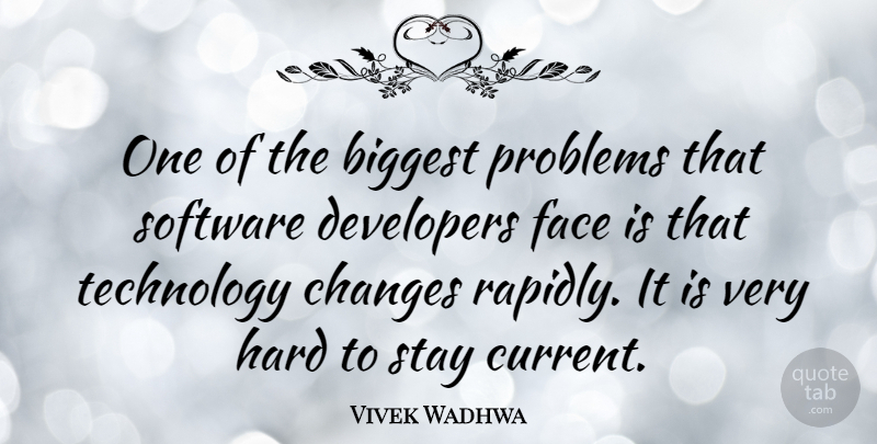 Vivek Wadhwa Quote About Biggest, Changes, Developers, Hard, Software: One Of The Biggest Problems...