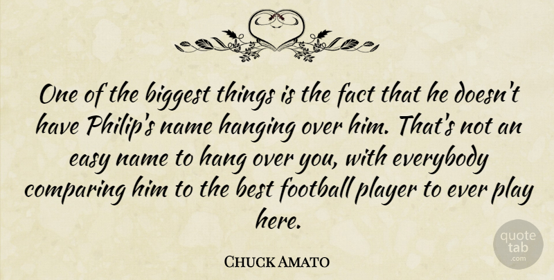 Chuck Amato Quote About Best, Biggest, Comparing, Easy, Everybody: One Of The Biggest Things...