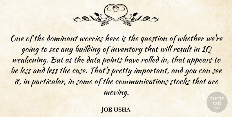 Joe Osha Quote About Appears, Building, Data, Dominant, Inventory: One Of The Dominant Worries...