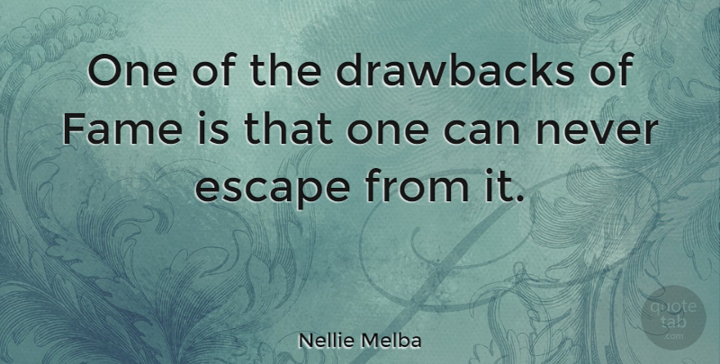 Nellie Melba Quote About Women, Fame, Drawbacks: One Of The Drawbacks Of...