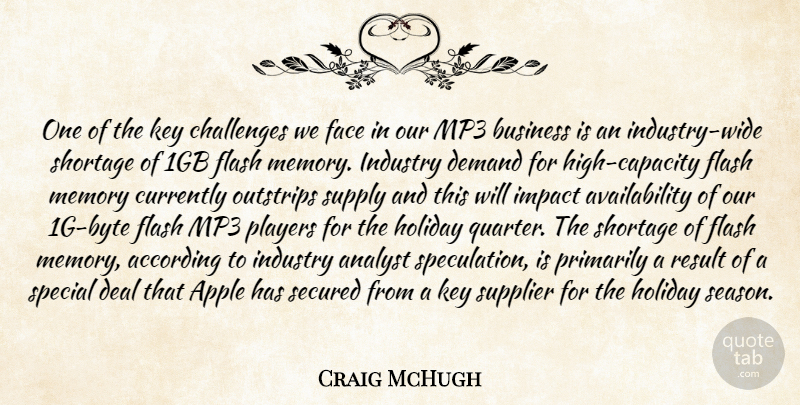 Craig McHugh Quote About According, Analyst, Apple, Business, Challenges: One Of The Key Challenges...