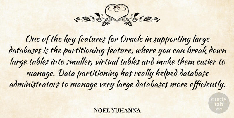 Noel Yuhanna Quote About Break, Data, Database, Easier, Features: One Of The Key Features...