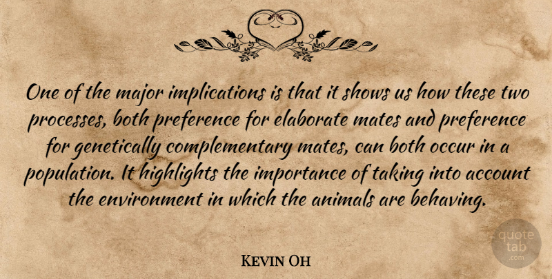 Kevin Oh Quote About Account, Animals, Both, Elaborate, Environment: One Of The Major Implications...