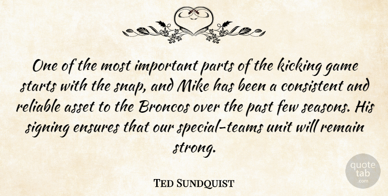 Ted Sundquist Quote About Asset, Consistent, Ensures, Few, Game: One Of The Most Important...