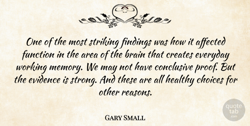 Gary Small Quote About Affected, Area, Brain, Choices, Conclusive: One Of The Most Striking...