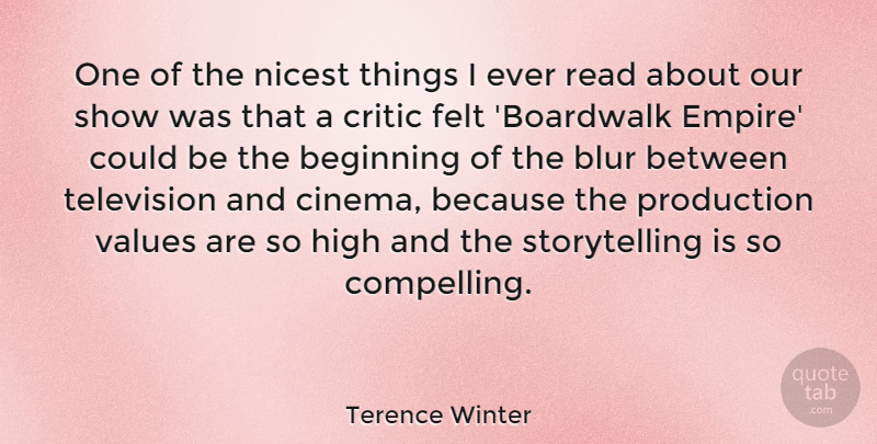 Terence Winter Quote About Blur, Critic, Felt, High, Nicest: One Of The Nicest Things...