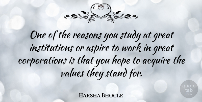 Harsha Bhogle Quote About Acquire, Aspire, Great, Hope, Reasons: One Of The Reasons You...