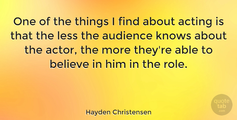 Hayden Christensen Quote About Believe, Acting, Actors: One Of The Things I...