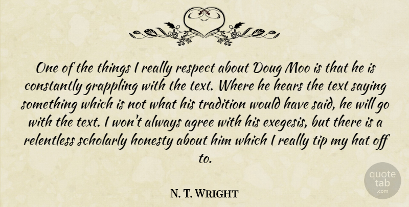 N. T. Wright Quote About Honesty, Hats, Tradition: One Of The Things I...