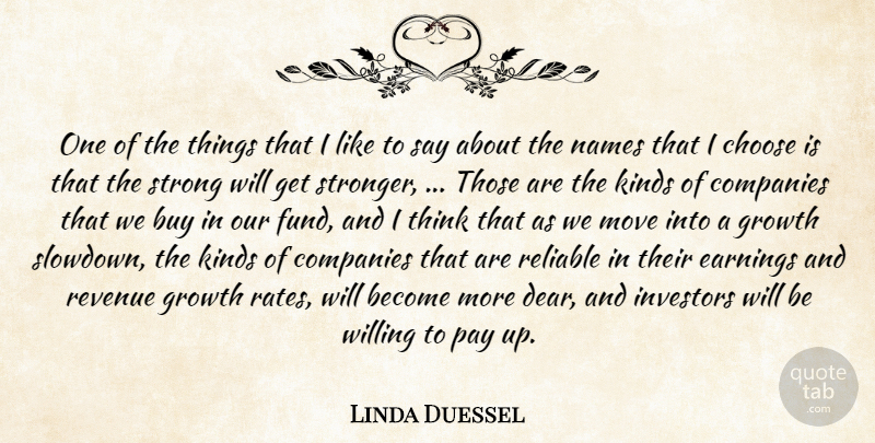 Linda Duessel Quote About Buy, Choose, Companies, Earnings, Growth: One Of The Things That...