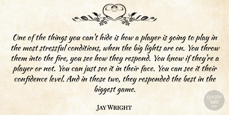 Jay Wright Quote About Best, Biggest, Confidence, Hide, Lights: One Of The Things You...