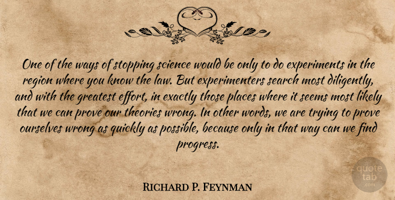 Richard P. Feynman Quote About Discovery, Law, Effort: One Of The Ways Of...