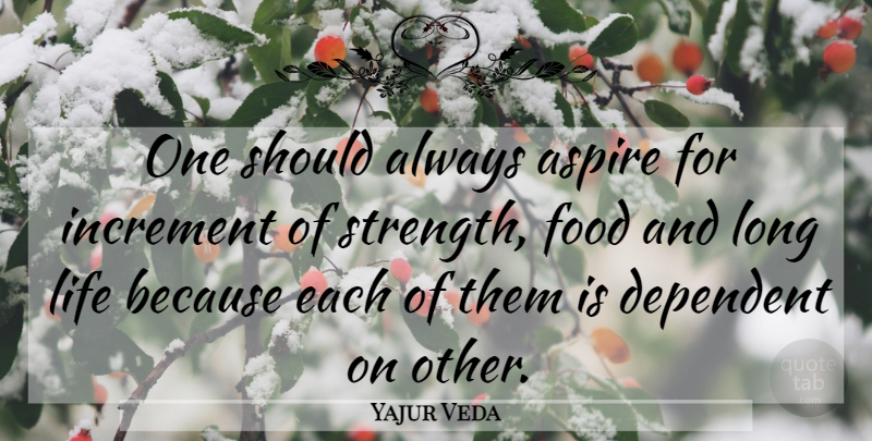 Yajur Veda Quote About Aspire, Dependent, Food, Life: One Should Always Aspire For...