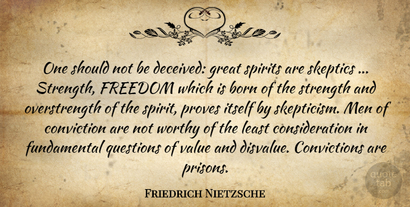 Friedrich Nietzsche Quote About Men, Spirit, Prison: One Should Not Be Deceived...
