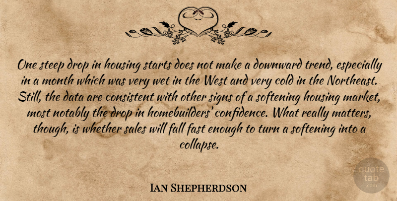 Ian Shepherdson Quote About Cold, Consistent, Data, Downward, Drop: One Steep Drop In Housing...