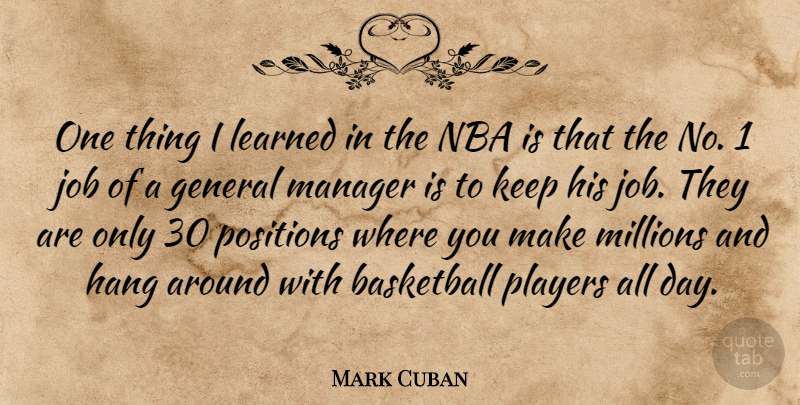 Mark Cuban Quote About Basketball, Jobs, Player: One Thing I Learned In...