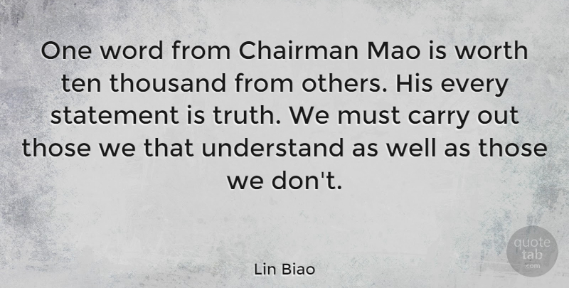 Lin Biao Quote About Mao, Thousand, Wells: One Word From Chairman Mao...