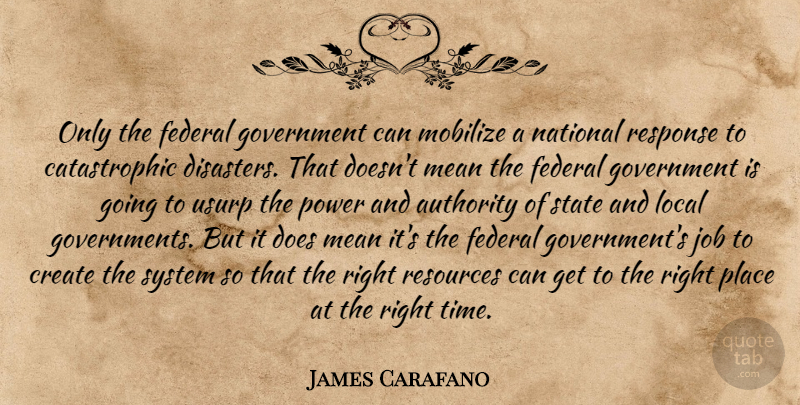 James Carafano Quote About Authority, Create, Federal, Government, Job: Only The Federal Government Can...