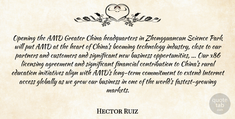 Hector Ruiz Quote About Access, Agreement, Align, Booming, Business: Opening The Amd Greater China...