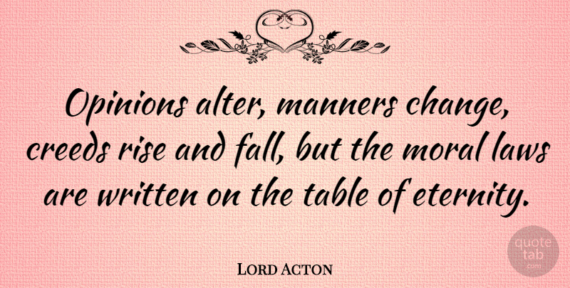 Lord Acton Quote About Fall, Law, Tables: Opinions Alter Manners Change Creeds...
